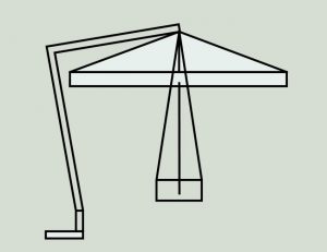 grafika schemat działania parasola z boczna podstawą